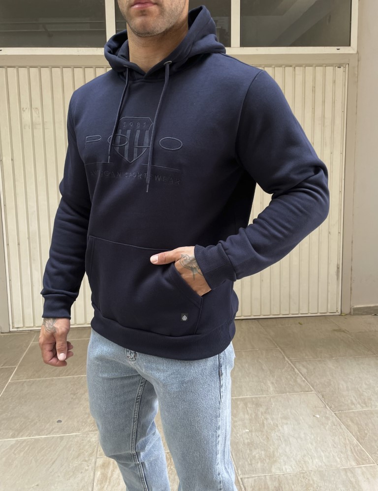 Everbest Ανδρικό Plus Size navy φούτερ με κουκούλα 251006N φωτογραφία